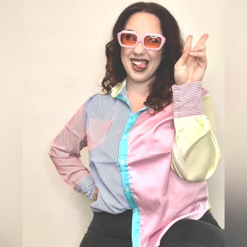 Button Down Colorful Colored Long Sleeved Top